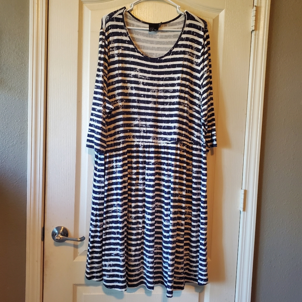 Navy blue and white striped Smock dress